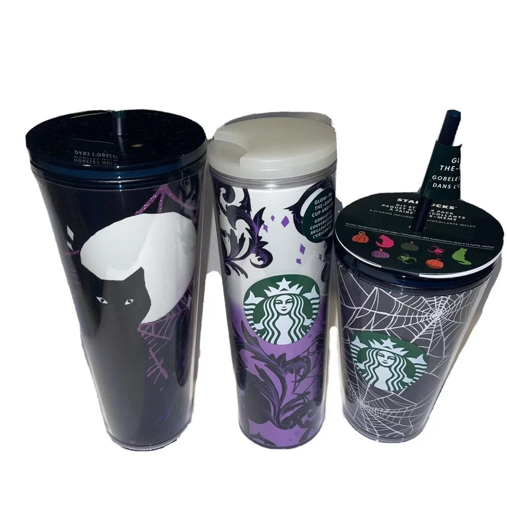 2021‎ STARBUCKS HALLOWEEN 3 CUP BUNDLE! Glow In The Dark Spiderweb and Black Cat